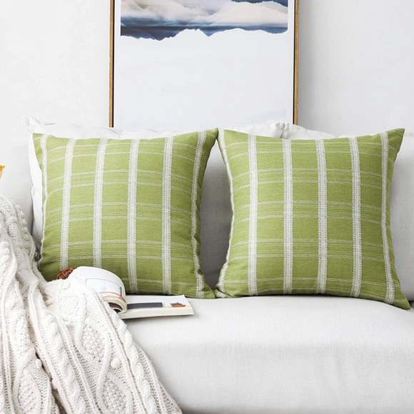 Luxury HomeChic Farmhouse Green Embroidered Woven Stripe Throw